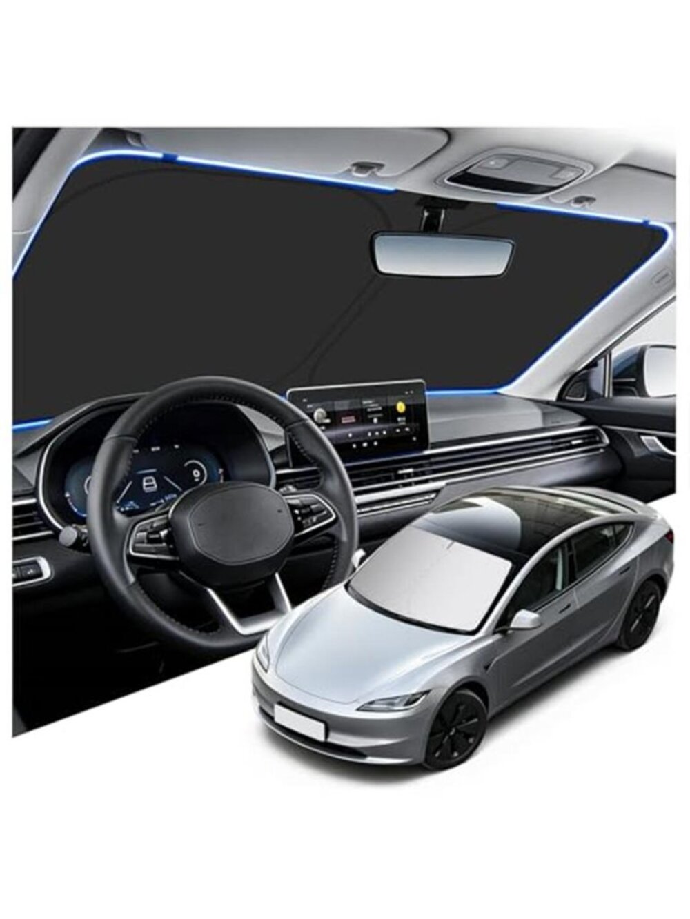 Compatible with Tesla 2017-2026 Model 3/Y Car Windshield Sun Shade
